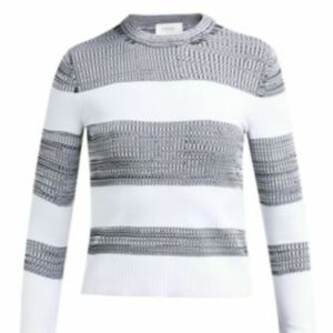 Sportmax knit grey and white striped colorblock crewneck sweater